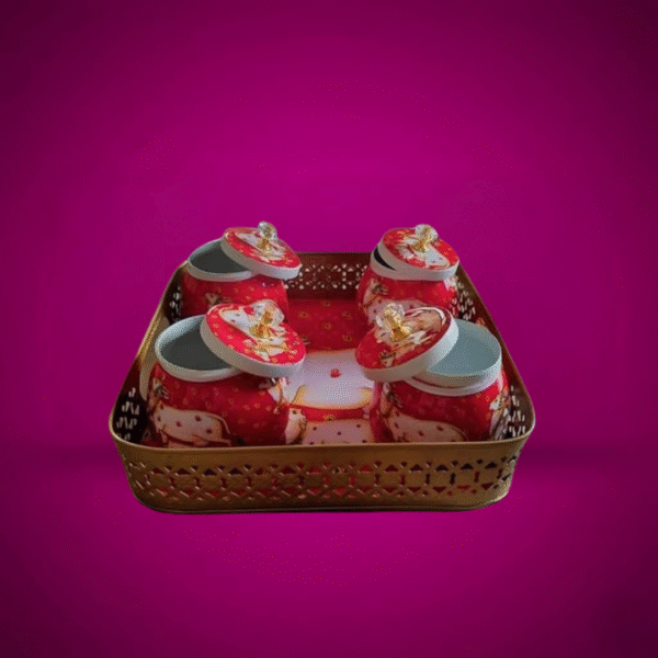 Traditional Pichwai Dry Fruit Tray and Jars Set